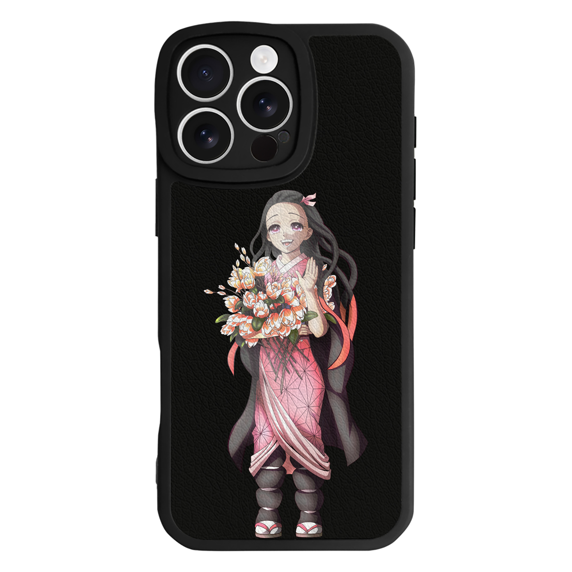 （画像用） 鬼滅の刃（きめつのやいば）竈門 禰󠄀豆子／かまど ねずこ Kamado Nezuko 【iPhone 16シリーズ対応】シリコンスマホケース（レザー調） 材質：シリコン